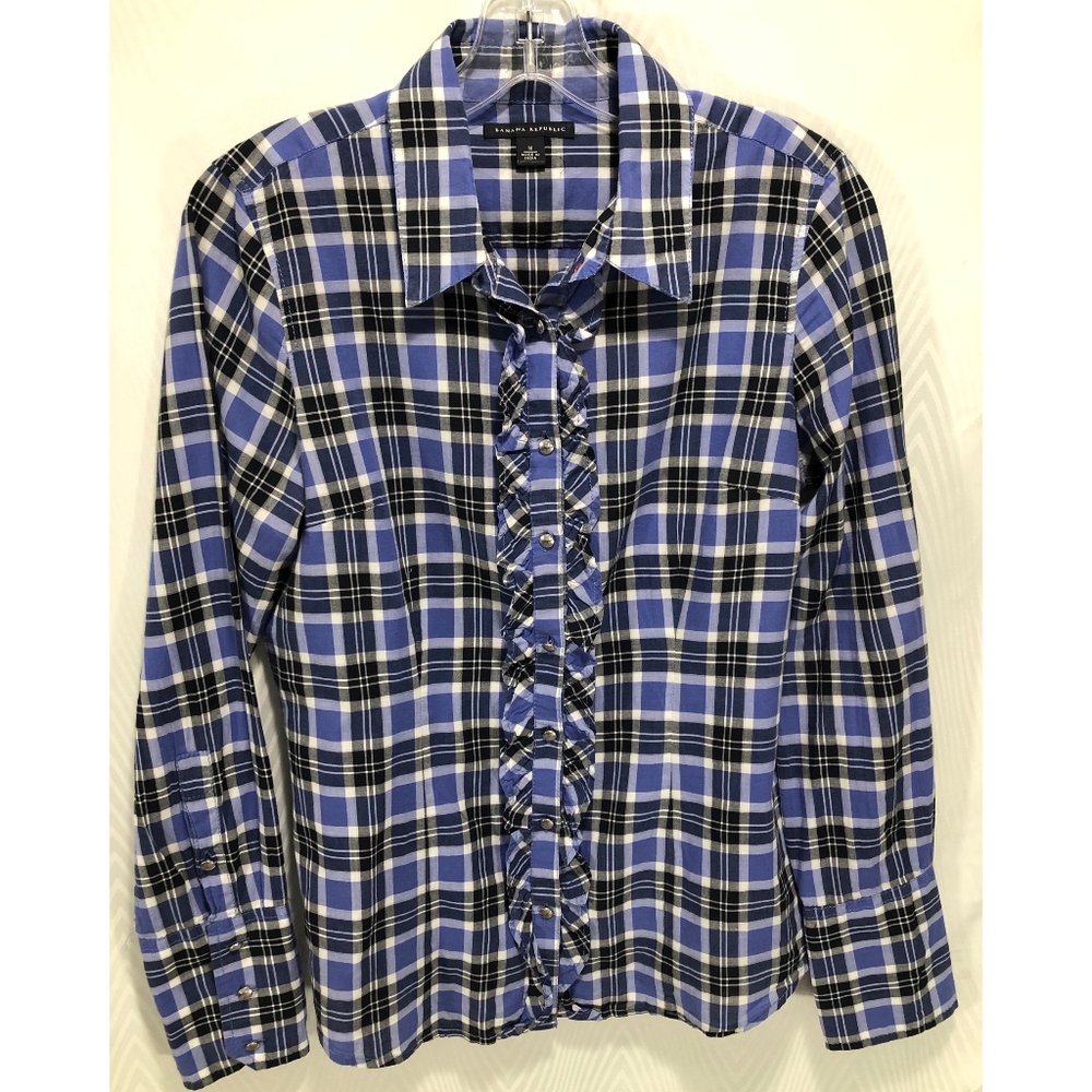 Banana Republic Blue and Black Plaid Button Down.